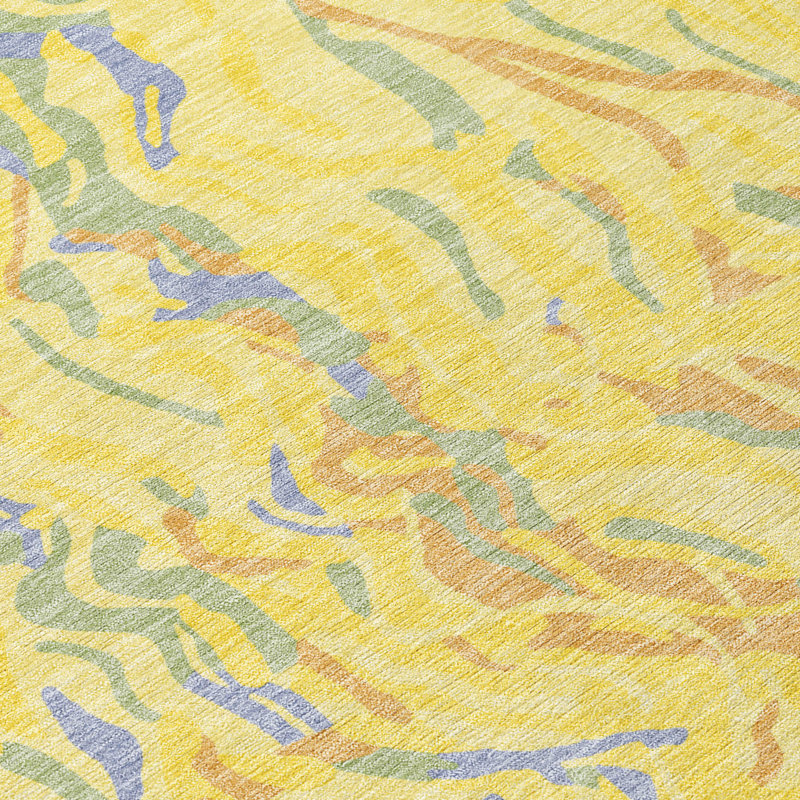Yellow Rectangular Flat Woven Synthetic Washable Rug, 46" x 30"