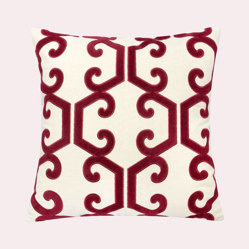  Applique Cotton Geometric Throw Pillow, Red