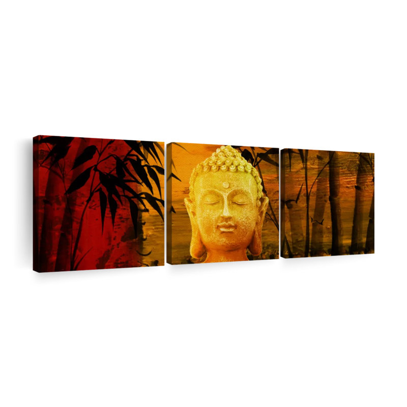 Bouddha bouddha calme sur toile 3 pièces, H 36 po x l 110 po x P 1,25 po