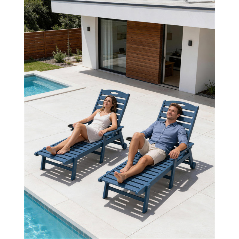 Ensemble de 2 chaises longues d'extérieur, Bleu