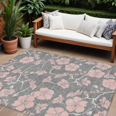 Tapis intérieur lavable floral rose et ivoire 8 pi x 10 pi