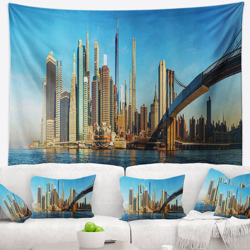 Tapisserie du paysage urbain de New York avec pont de Brooklyn, H 50 po x l 60 po
