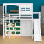Lit mezzanine simple en bois avec garde-robe, tablettes de rangement, glissoire et lumières DEL