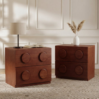 22.8"W MCM Solid Wood Nightstand With 2-Drawer-Set of 2