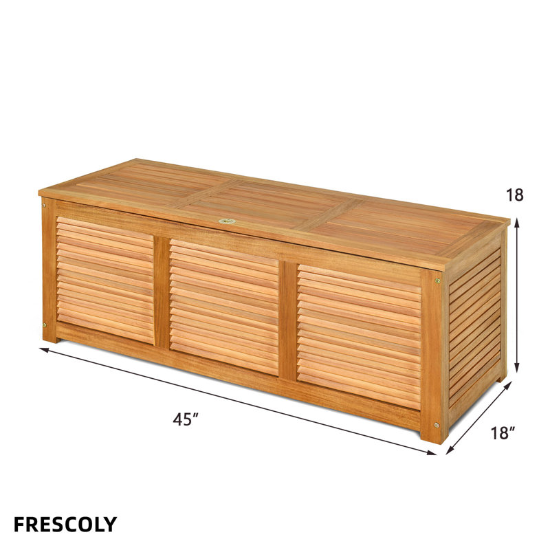 FRESCOLY 47 Gallon Acacia Solid Wood Storage Bench Outdoor Furniture in Brown