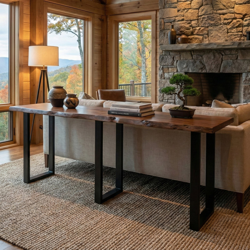 Spokane 90" Acacia Live Edge Solid Wood Console Table, Acacia Brown, 34" H x 90" W x 16" D