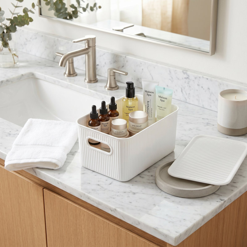 Panier en plastique nervuré, 2, Blanc, H 5 po x l 7 po x P 10,5 po