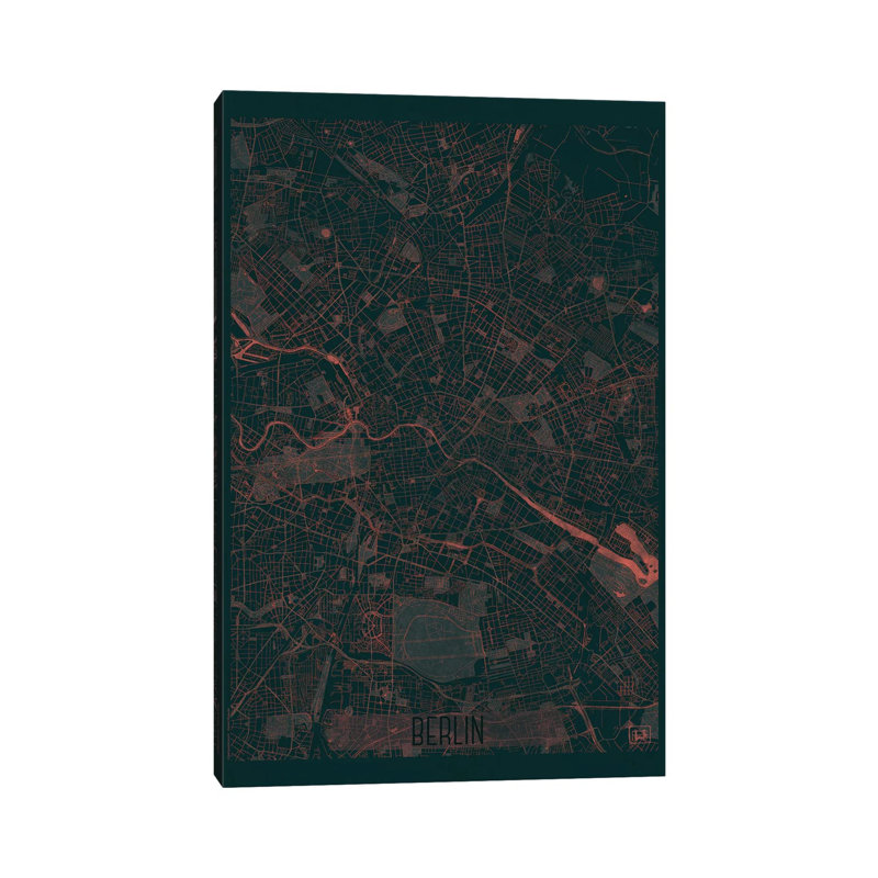 Berlin Infrared Urban Blueprint Map 1 Piece Wrapped Canvas Wall Art, 101.6 cm H x 66.04 cm W x 1.91 cm D