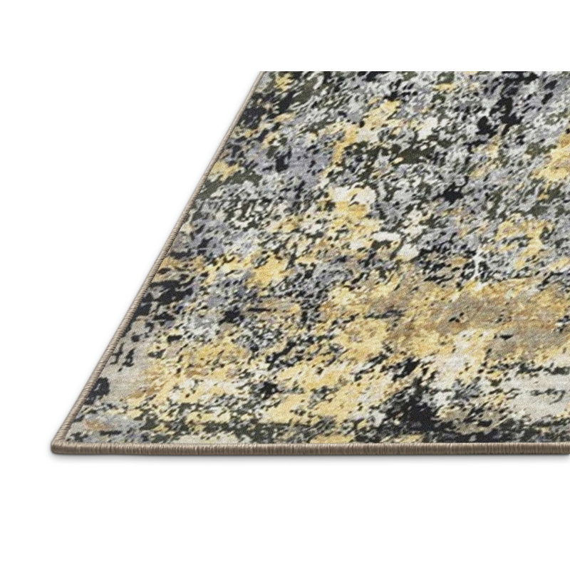 Tapis abstrait gris / bleu, Rectangle de 3 pi x 5 pi