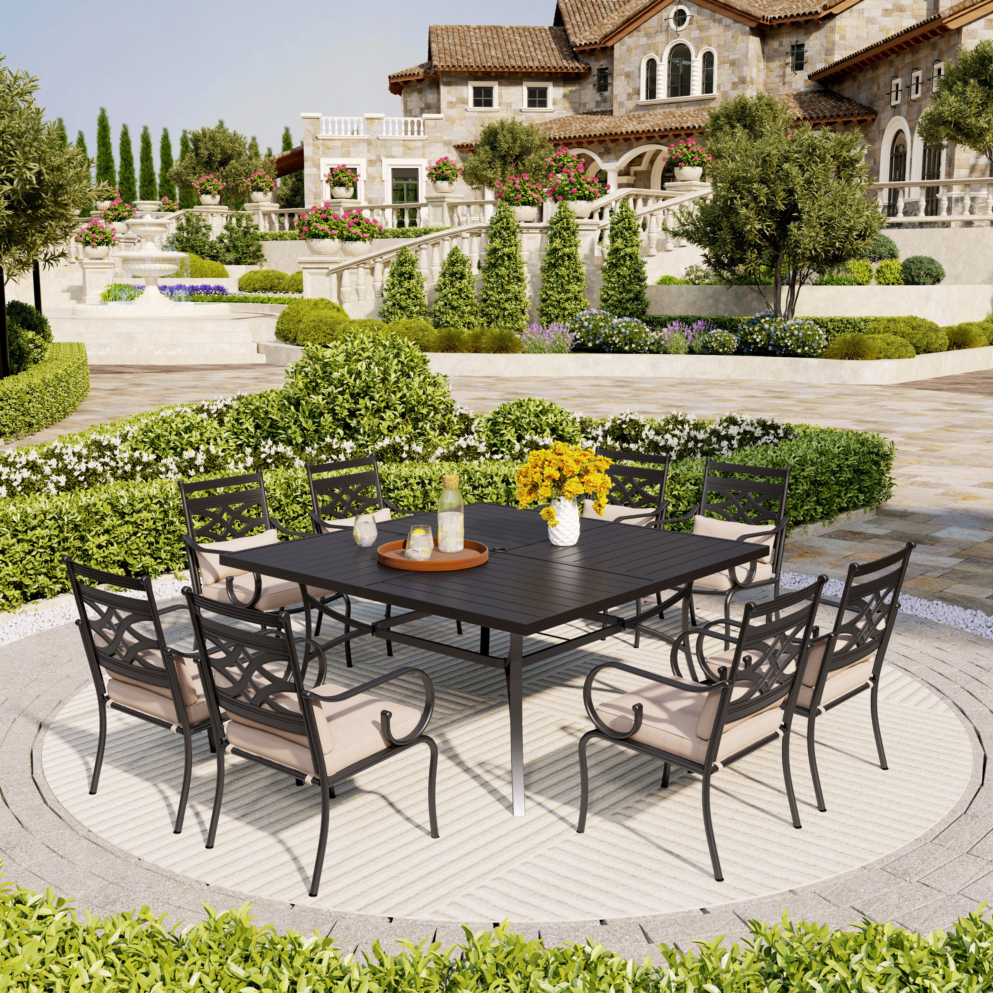 Square patio dining table best sale seats 8