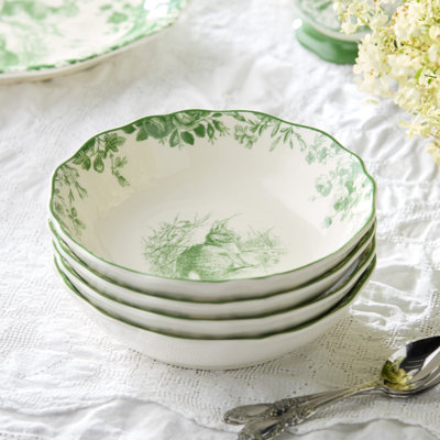 Le Jardin 8 Inch Soup Bowls Set of 4 – 26oz Bunny Stoneware Bowls for Pasta, Soups, Salads & Cozy Spring Meals – Dishwasher & Microwave Safe Seasonal Dining