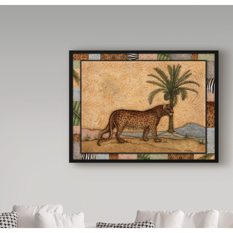 Leopard and Palm Tree Framed Canvas Art in Beige and Brown