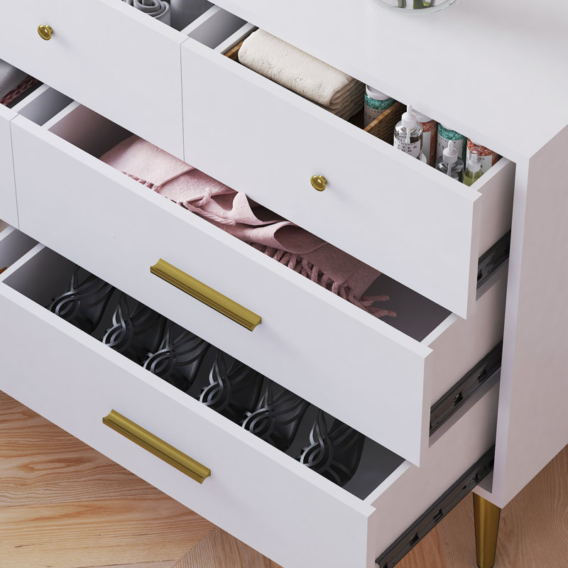 Commode 7 tiroirs 55,25 po, Blanc