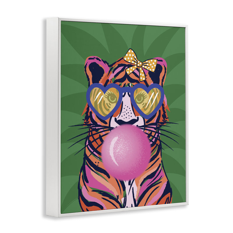 «Glam Tiger Bubble Gum», estampe numérique par Lisa Perry White, Estampe numérique encadrée blanc bord de mer