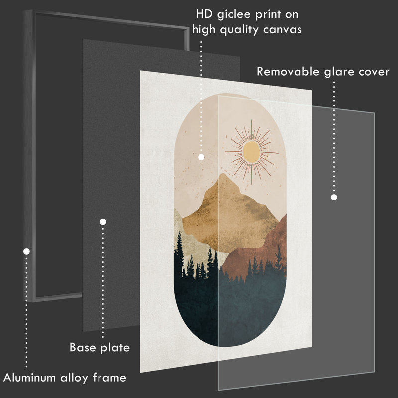 «Boho Wall Art Sun and Moon Hide Be Back», reproduction d'art moderne sur toile encadrée, Noir