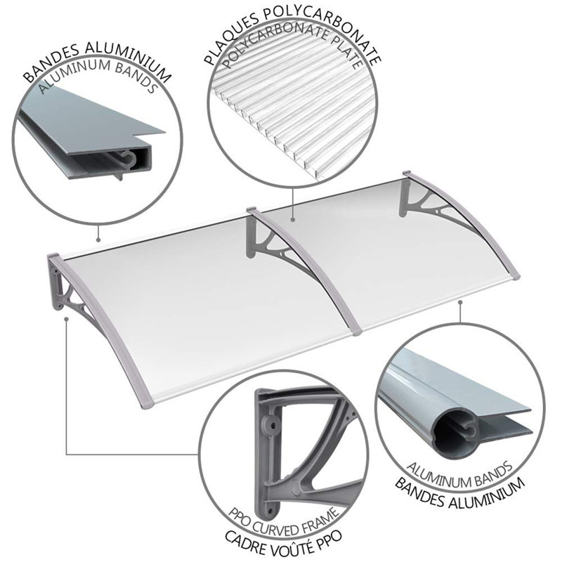 Latitude Run 200cm W x 80cm D Polycarbonate Cover Retractable Door / Window Awning, Grey