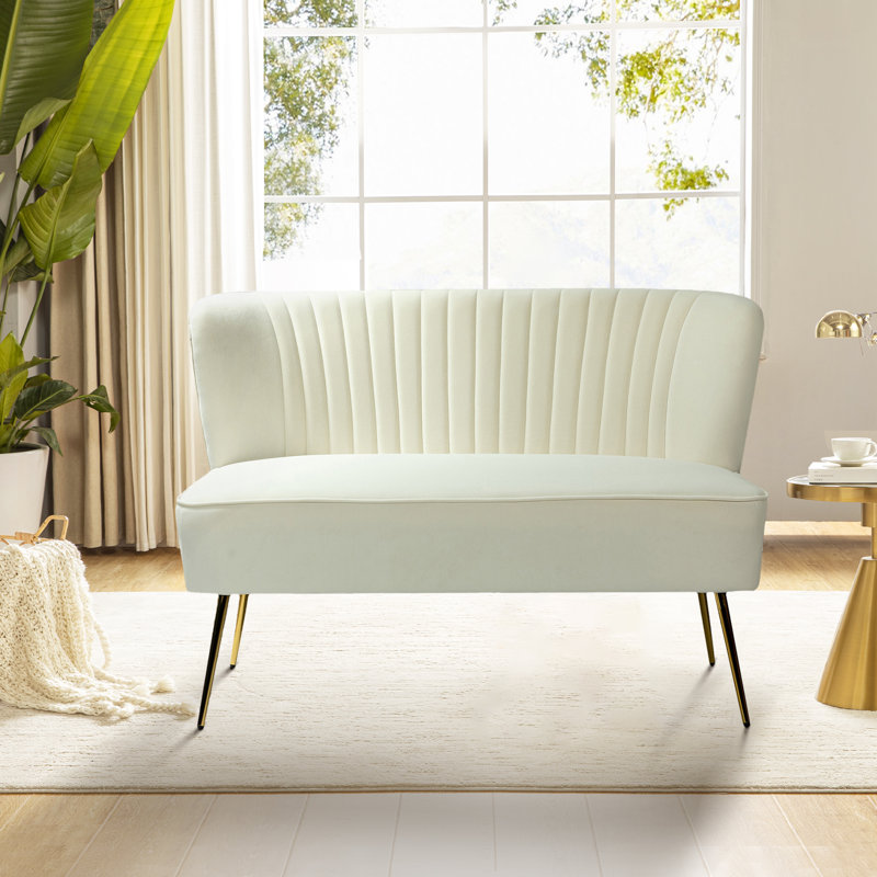 Lisette 119cm Mid-Century Modern Curved Back 2 Seater Sofa with Tufted Back, Ivory