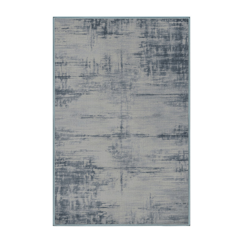 Machine Washable Abstract Blue Area Rug, Rectangle 2' x 3'
