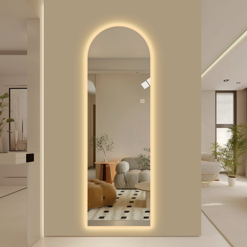 Led Full Body Wall Mirror, Silver 3-color Dimmable Lighting Shatterproof Dressing Mirror, Anti-oxidation Hd Mirror For Bathroom Dressing Room