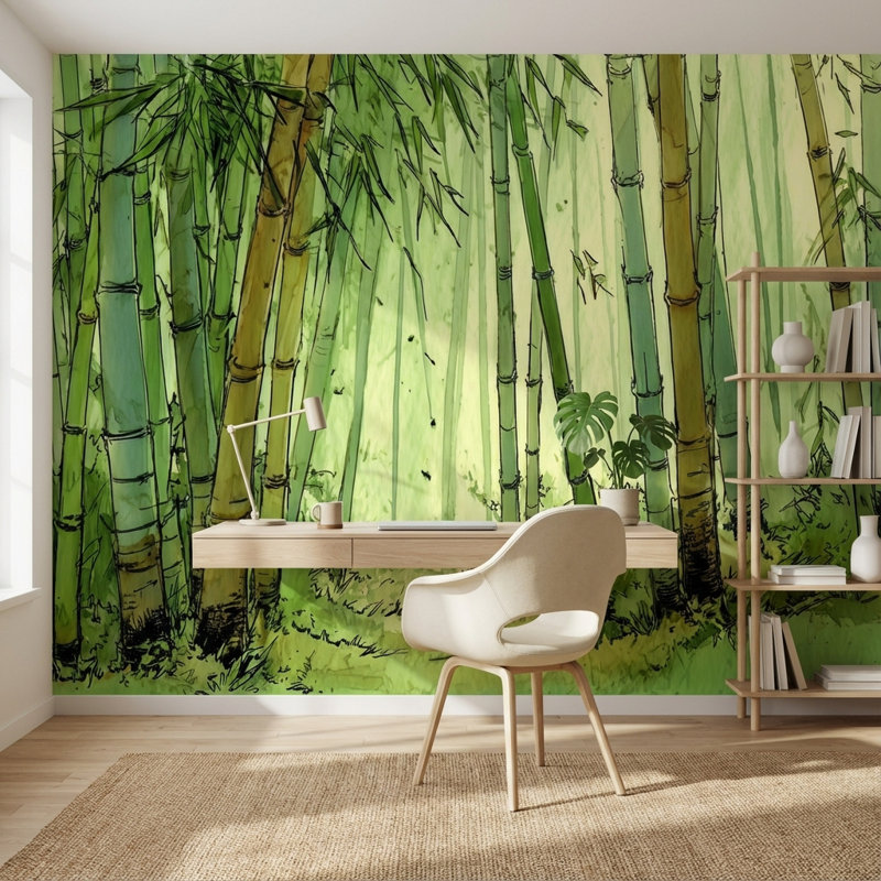 Papier peint forêt de bambou Shades Of Green, Non-Woven Nonpasted, 160 po x 108 po