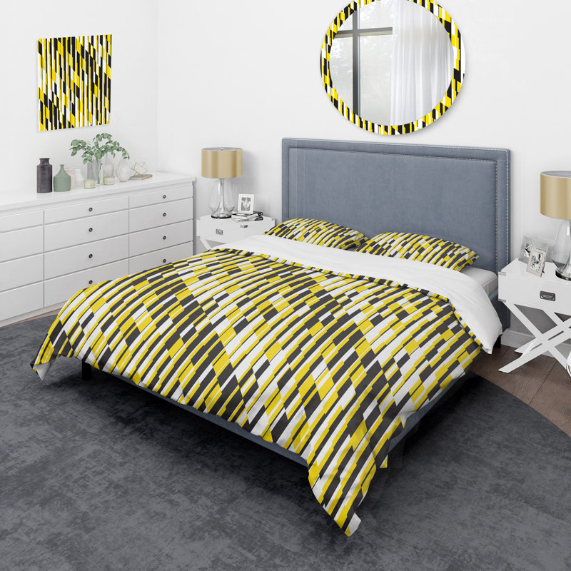 Ensemble de housse de couette en microfibre noir / jaune 3 pièces, Housse de couette simple + 1 taie décorative stan