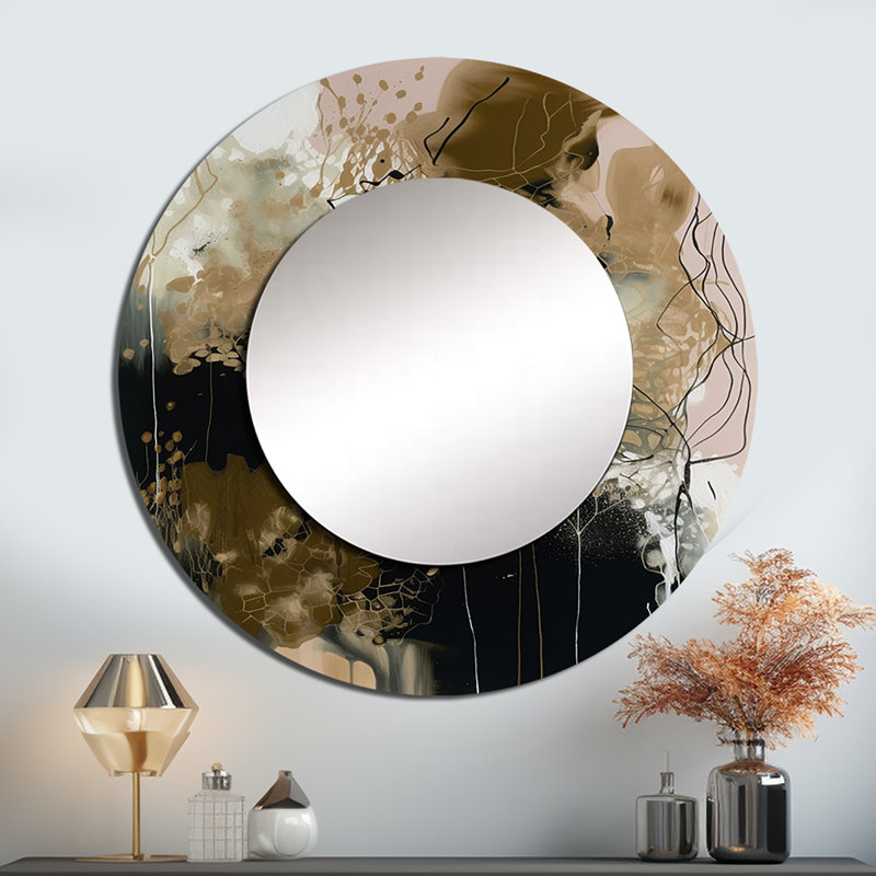 Pirmin Black Chaos V - Abstract Unique Mirror, Black Large Round Wall Mirror, Printed Metal Art, 36" x 36"