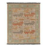 Caucasian Rug In Orange, Gray, Green Pictorial Pattern By Rug & Kilim