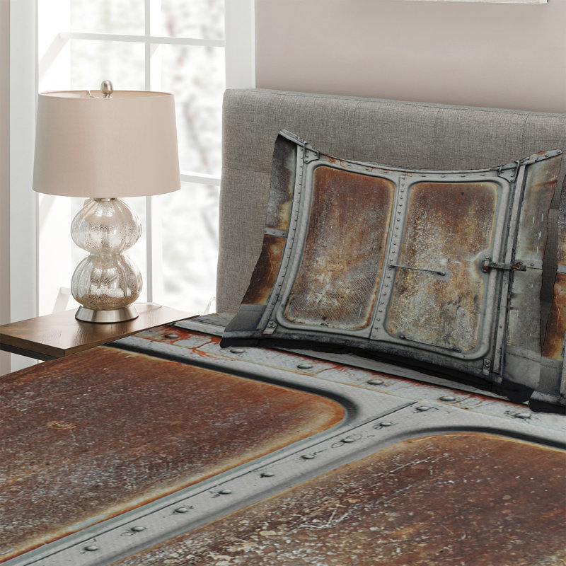 King Size Industrial Train Design Quilted Coverlet Set