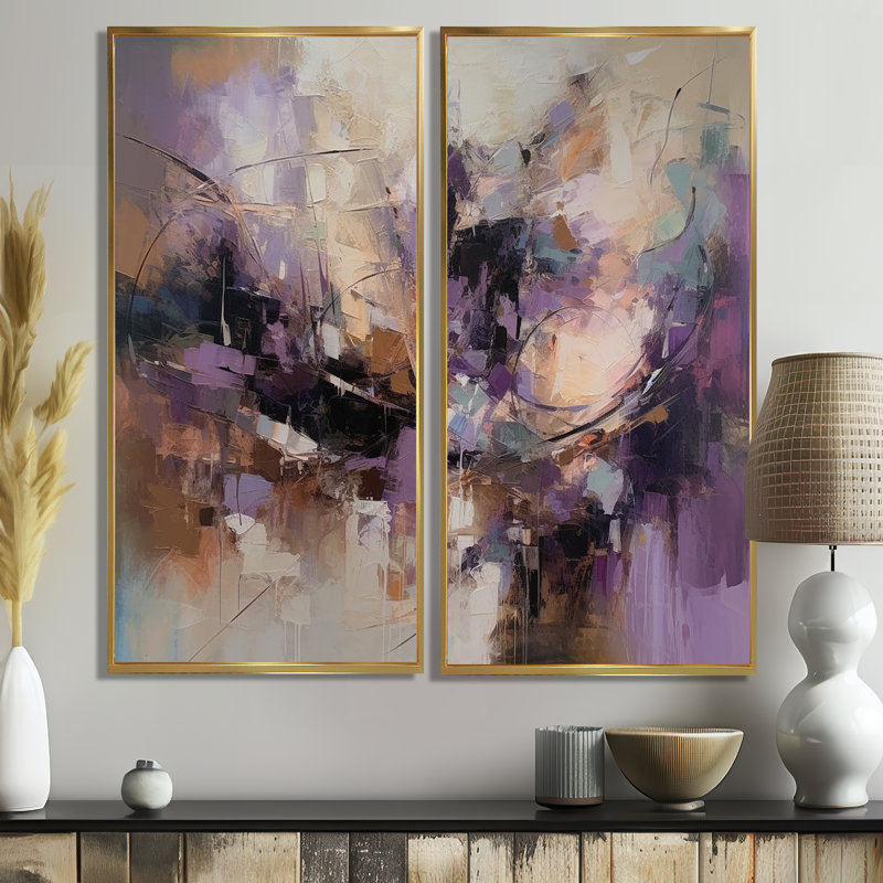 «Mauve Minimalims Enchantment» - art mural mauve, H 32 po x l 32 po, Impression encadrée flottante, Doré