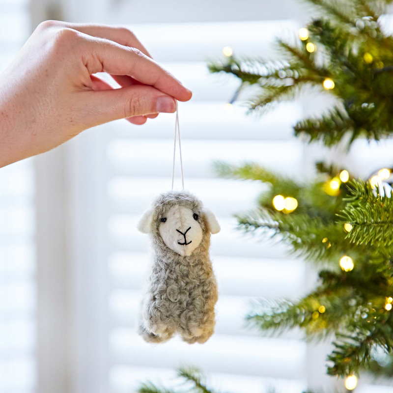 9cm Handmade Wool / Felt Hanging Figurine Ornament, Gray