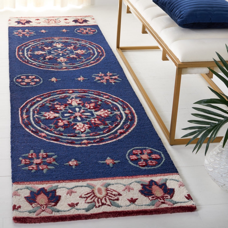 Tapis floral en laine touffeté à la main Cylie, Tapis de couloir 2 pi 3 po x 8 pi