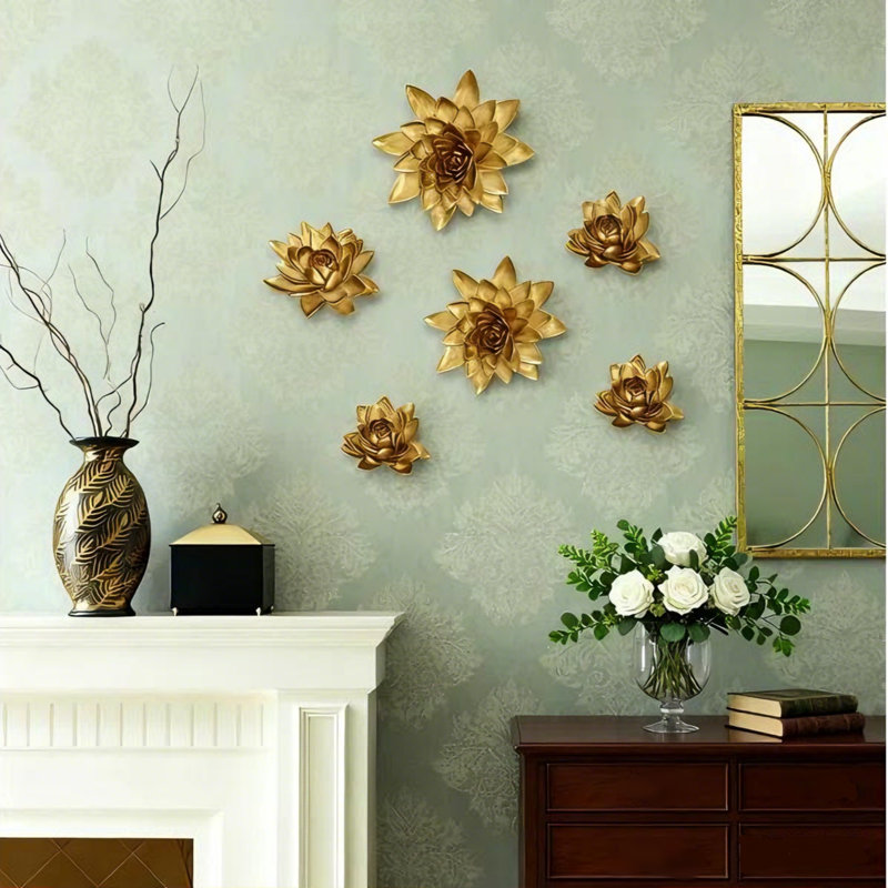 Handmade Traditional 3D Floral Wall Decor On Resin, 5.9" H x 5.5" W x 1.2" D