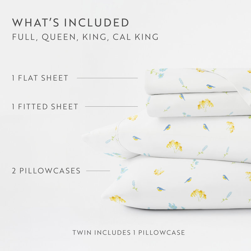 Floral Vine Pattern Sheet Set, Full Sheet Set, Bluebirds