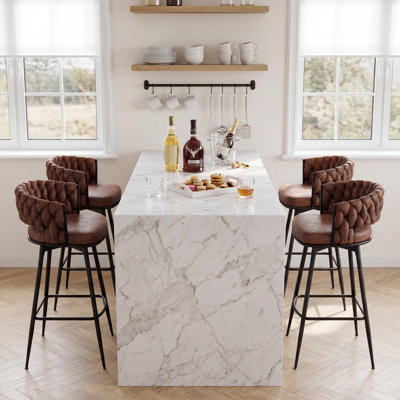 Modern 180° Swivel Upholstered Counter Stool & Bar Stool with Hand-woven backrest