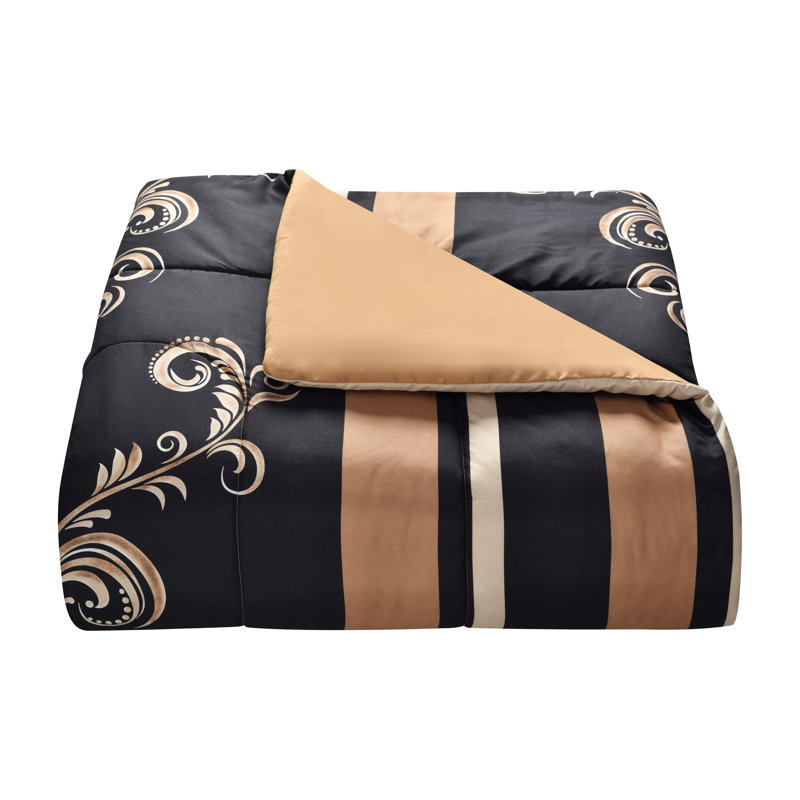 Sabrina Black and Gold Microfiber Queen Bed-in-a-Bag Set