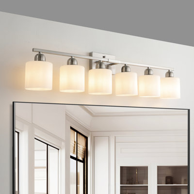 Ensemble de meuble-lavabo mural 6 pouces 38 pouces, verre blanc laiteux, douille chauffante, convient à différents styles de décor avec dimension en pouces, abat-jour en verre, espaces