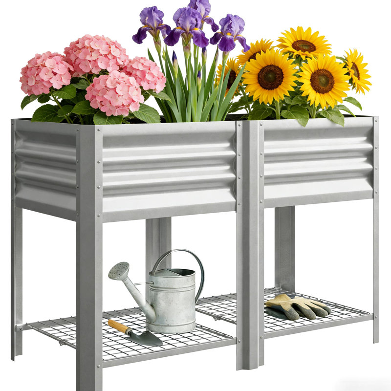 Outdoor Elevated Planter Box,Raised Garden Bed, Silver