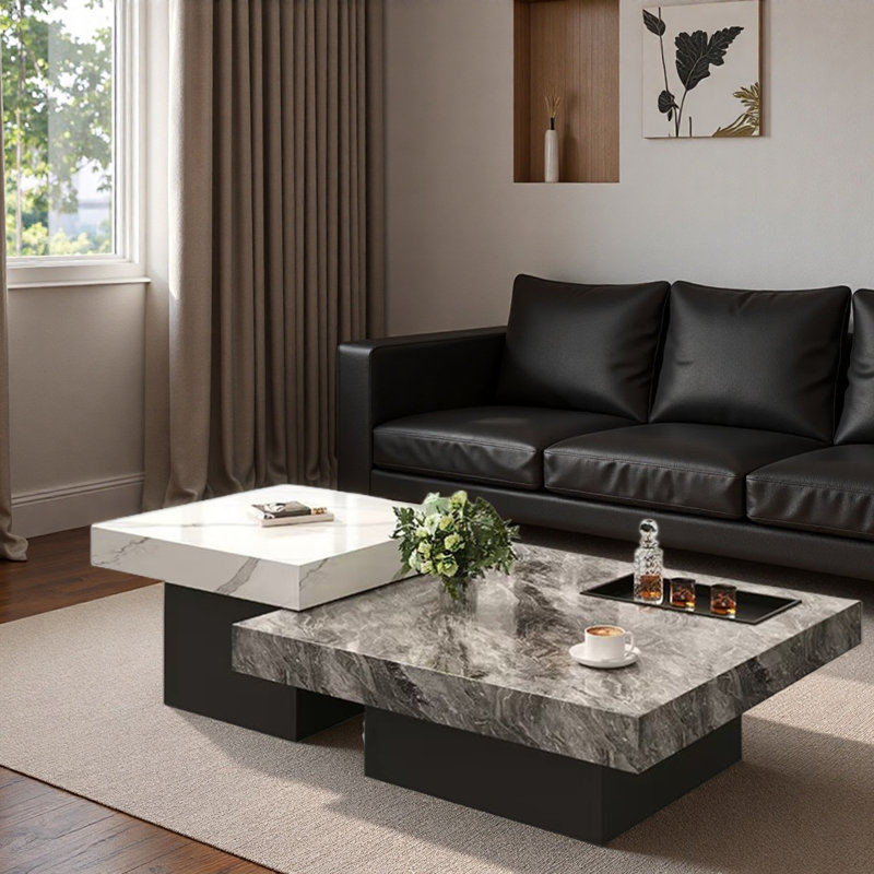 Ensemble de tables basses Luxury Rockboard, H 13,8 po x L 31,5 po x l 31,5 po, Brun / Blanc