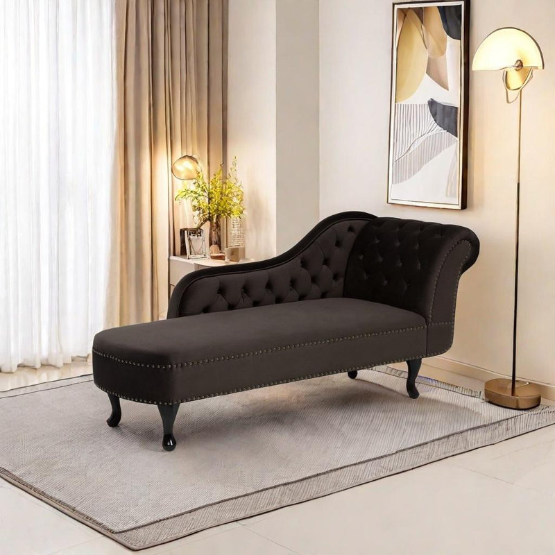 Premium Fabric Chaise Longue with Solid Wood Frame, Right Hand Facing