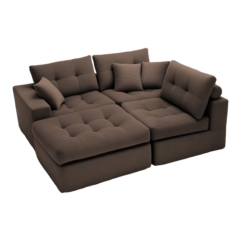 Canapé convertible en coin avec méridienne à compression Corduroy, canapé modulaire en L avec éponge haute densité, canapé convertible sans assemblage requis