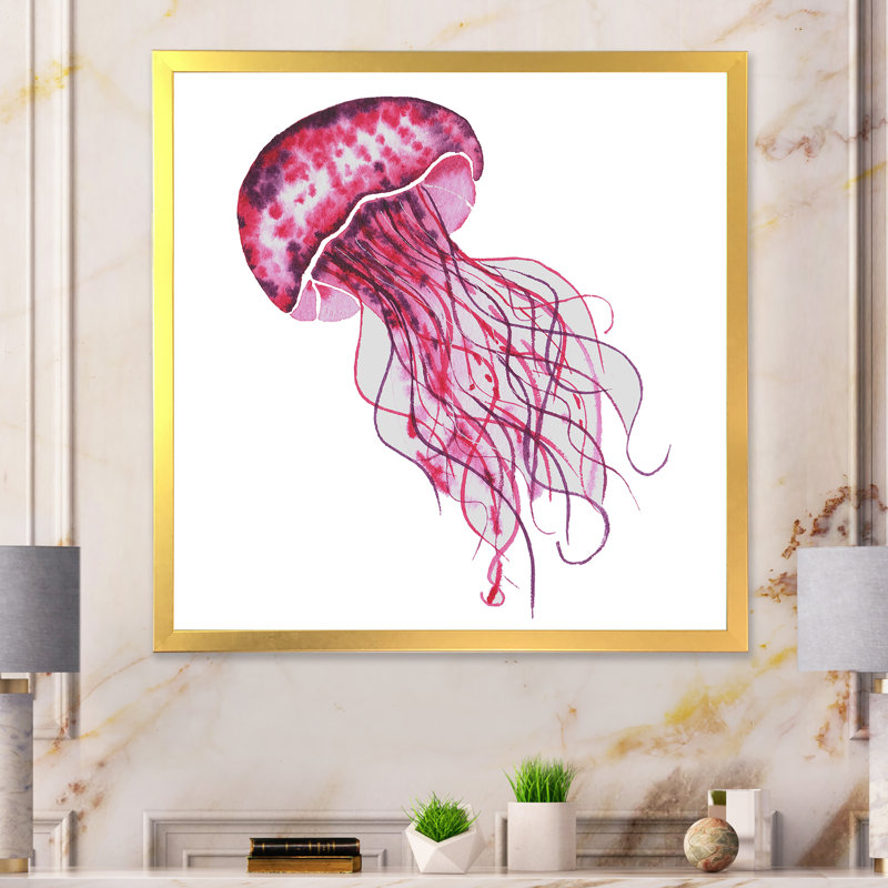 Mignonne méduse rose - sur, H 16 po x l 16 po x P 1 po, Impression dorée sur toile encadrée