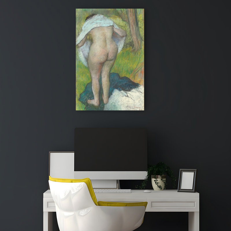 Jeune femme s'habillant, 1885, estampe d'art mural abstrait contemporain impressionniste, H 18 po x l 12 po