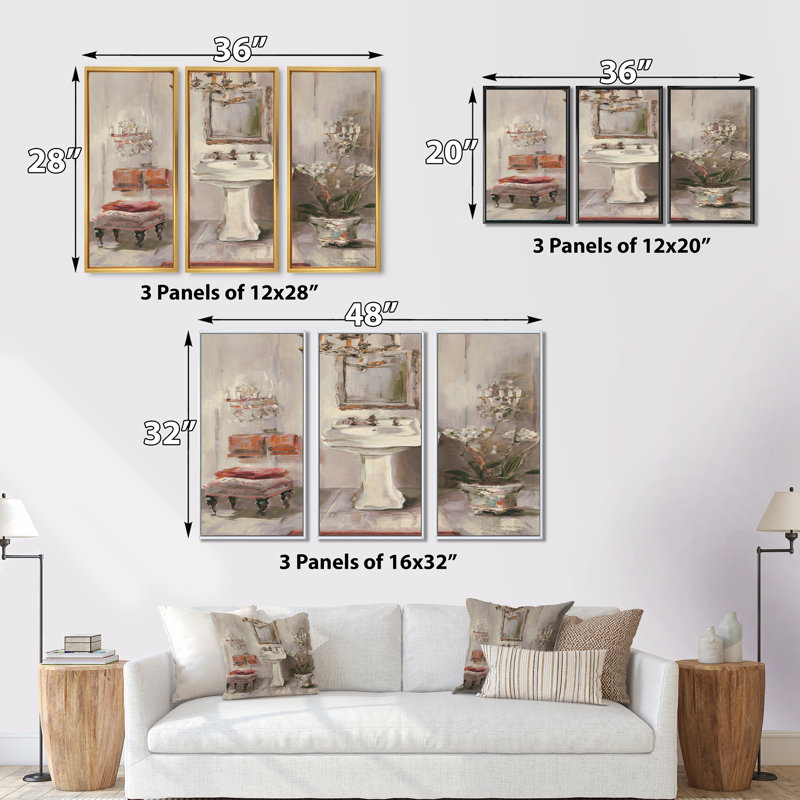 «French Bath La Baignoire I», reproduction sur toile flottante 3 pièces, Encadrement brun, L 36 po x H 20 po