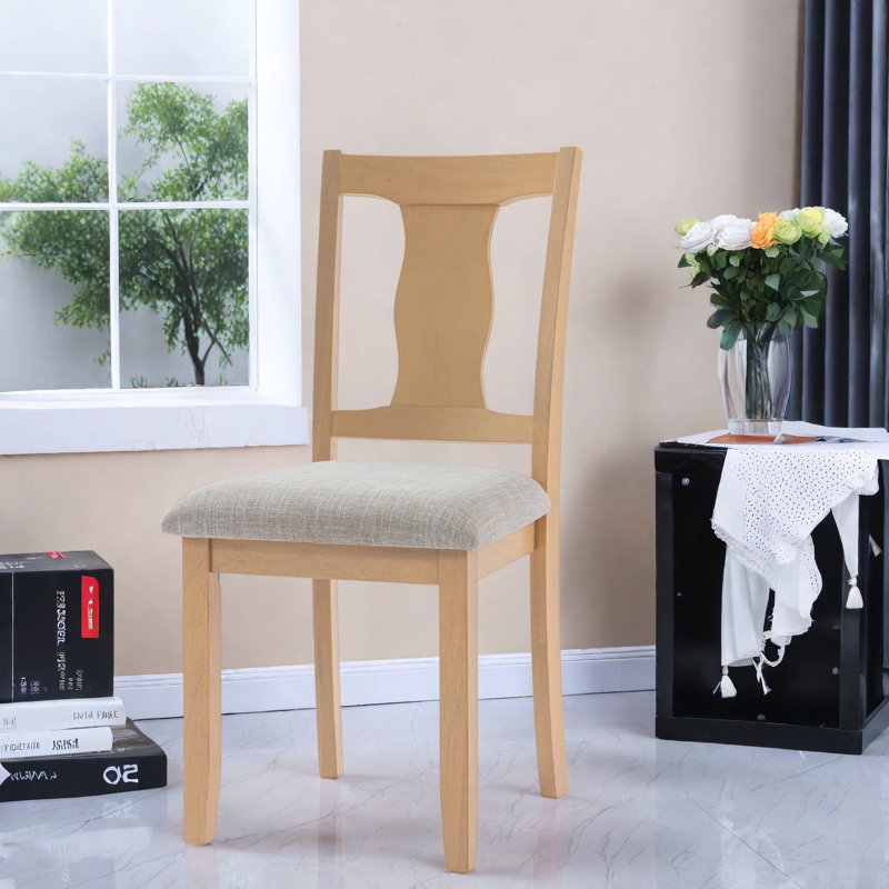 Ensemble de 4 chaises de salle à manger rembourrées confortables, style moderne en bois d'hévéa pour la cuisine, Bois naturel