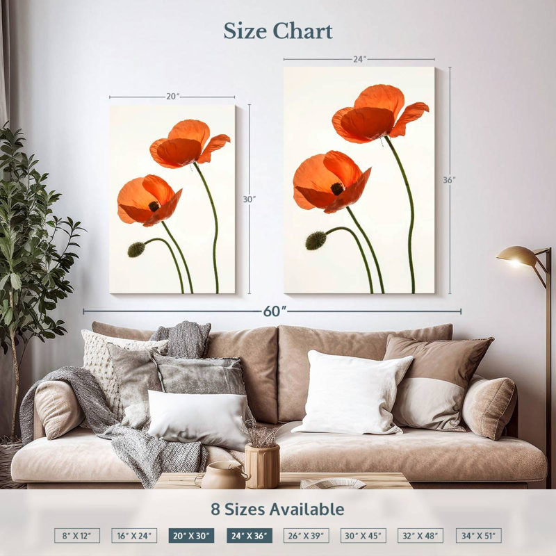 Fleurs de pavot orange Harnek, H 36 po x l 24 po