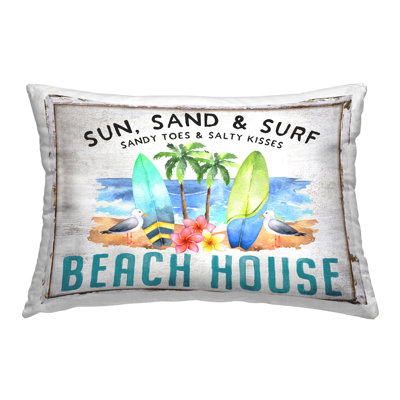 Vintage Sun Sand & Surf Decorative Printed Throw Pillow by Creatif Belle