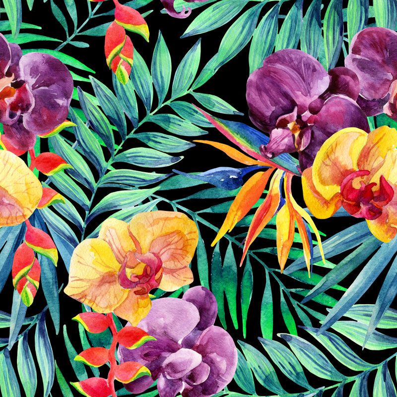 Baidy Watercolor Tropical Leaves - Wrapped Canvas Print, 30cm H x 30cm W x 3.8cm D