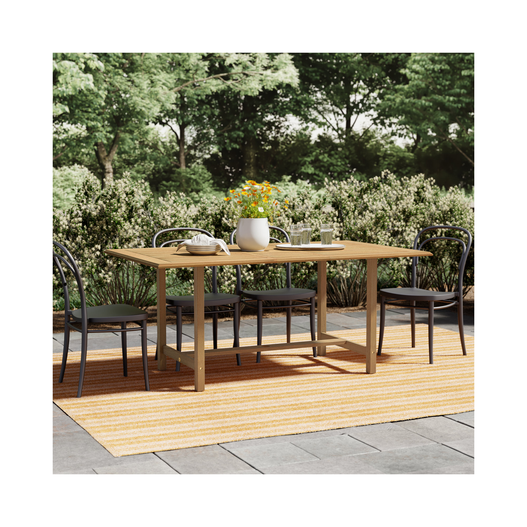 Rafael 86.6" W x 39" D Rectangular Extendable Solid Wood Outdoor Dining Table with Umbrella Hole 