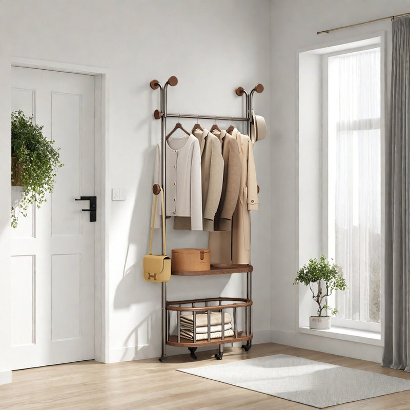 Élégante garde-robe avec paniers à tablettes, Noyer