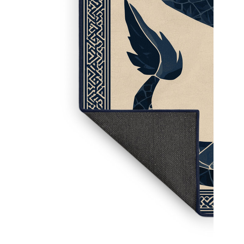 Tapis moelleux doux à motif géométrique d'inspiration mondiale Leviathan - reliure bleu marine, 8 x 12